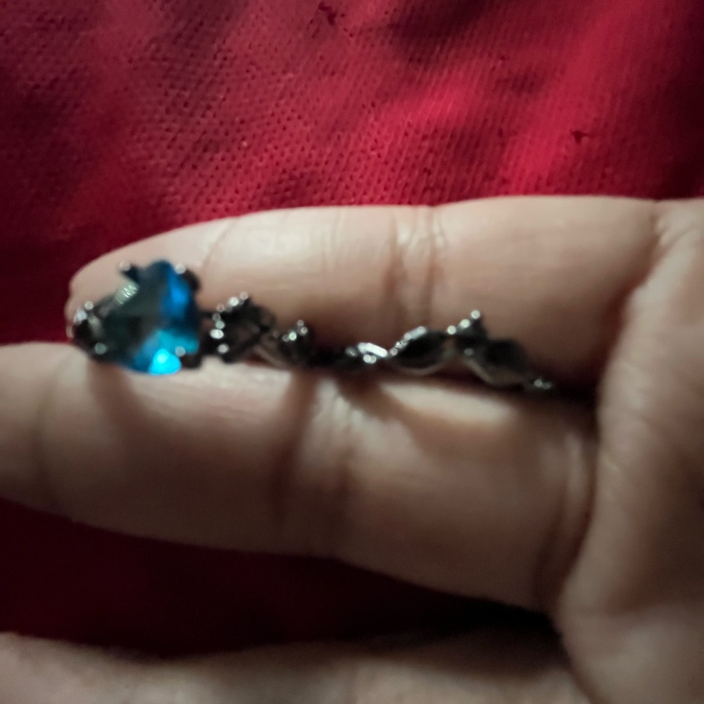 Sapphire Blue Cubic Zirconia Black Ring NWT 2 Pieces Stackable Turkish Design - Picture 2 of 5